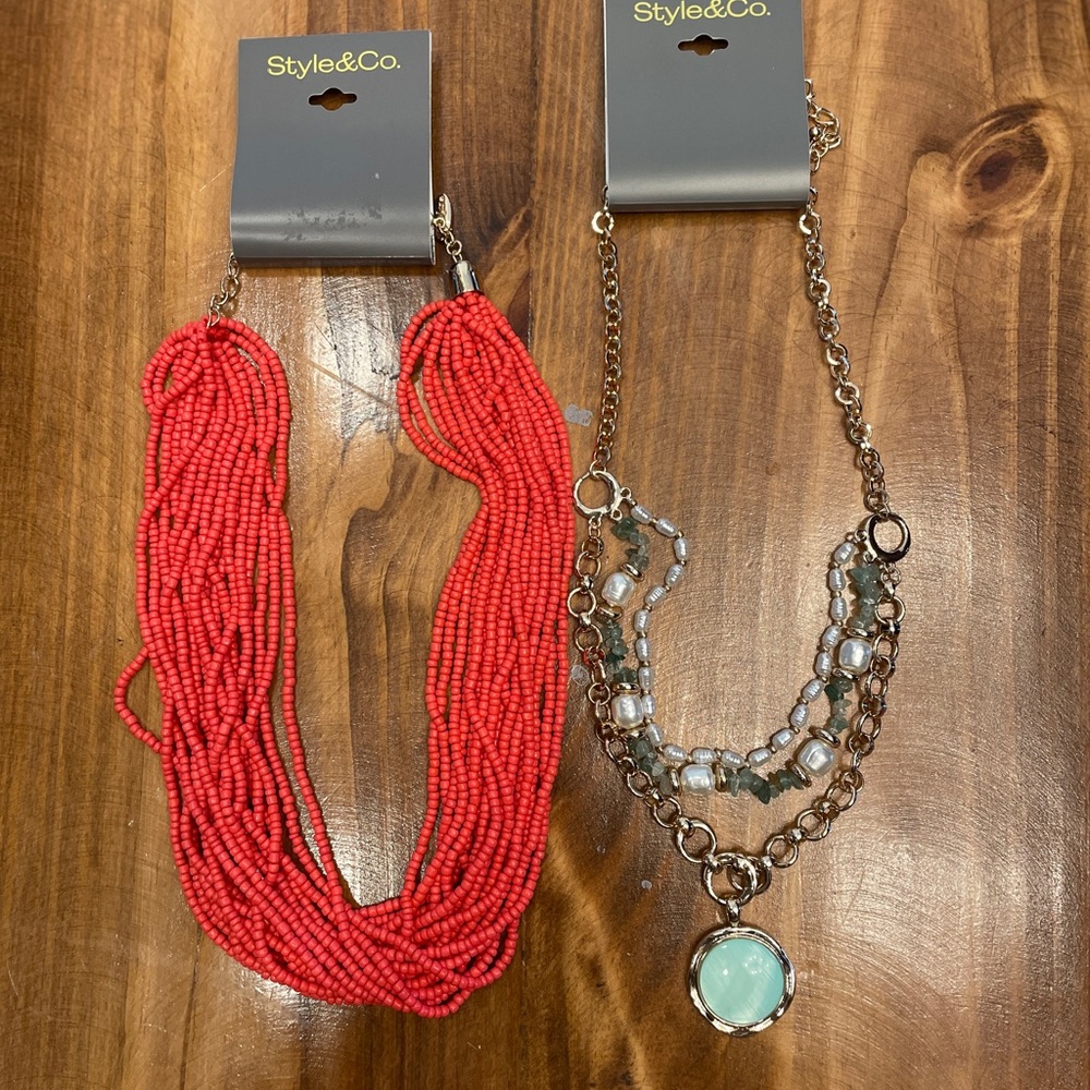 Style & Co. Beaded Necklaces (set of 2): Bright Red, Turquoise & Gold